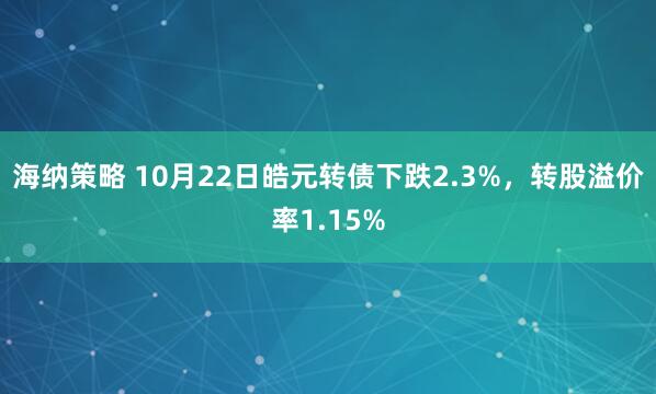 海纳策略 10月22日皓元转债下跌2.3%，转股溢价率1.15%