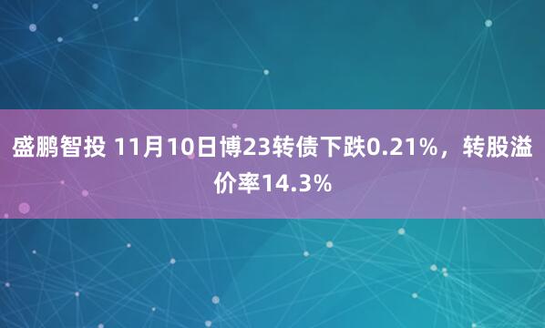 盛鹏智投 11月10日博23转债下跌0.21%,转股溢价率14.3%